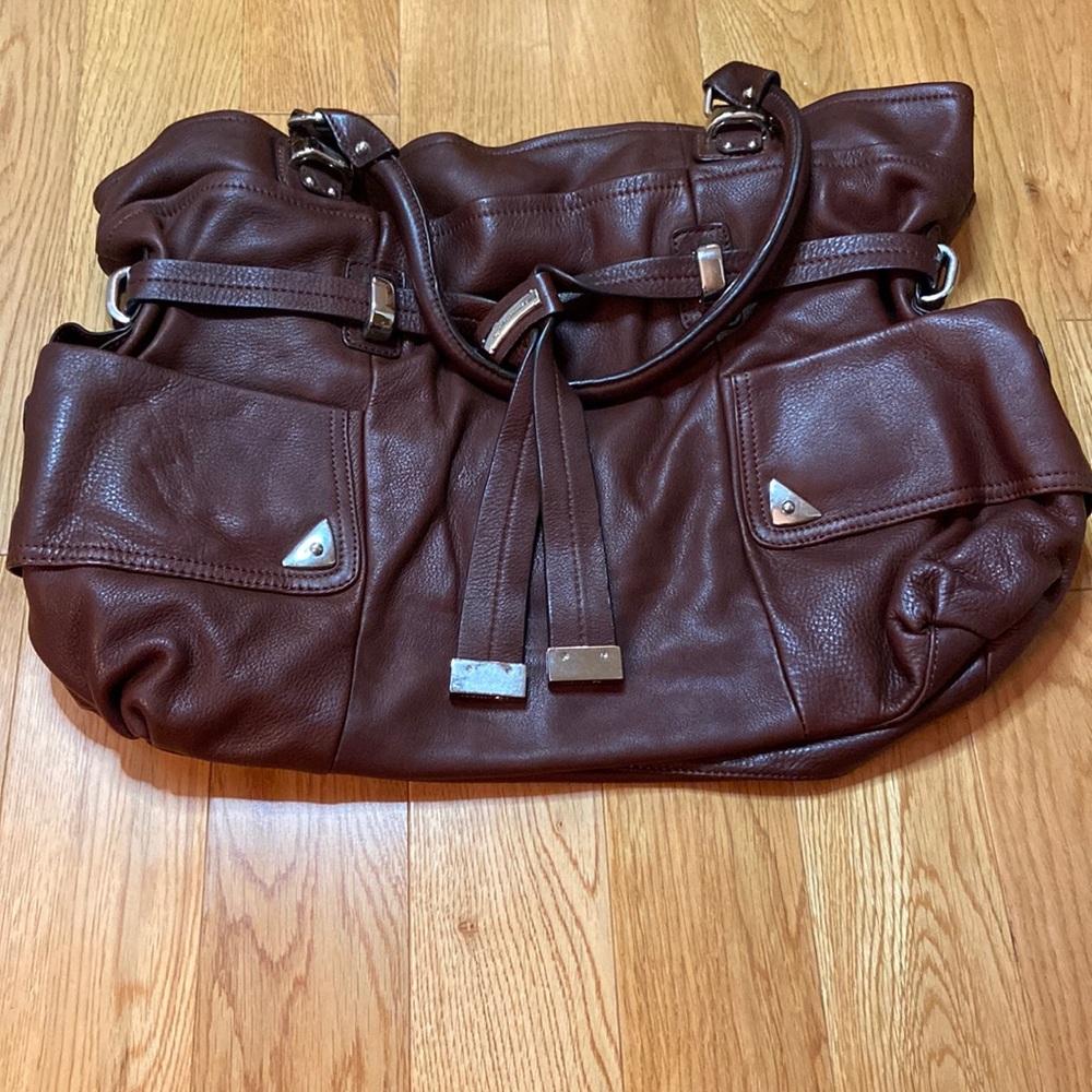 B MAKOWSKY Brown Genuine Leather Hand Bag Shoulder Satchel Bag Purse